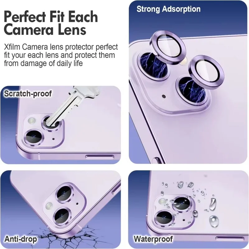 For iPhone 14 Plus / iPhone 14 Camera Lens Protector WANLONFENG Metal CD Texture Tempered Glass Lens Film - Black-Cellmalls