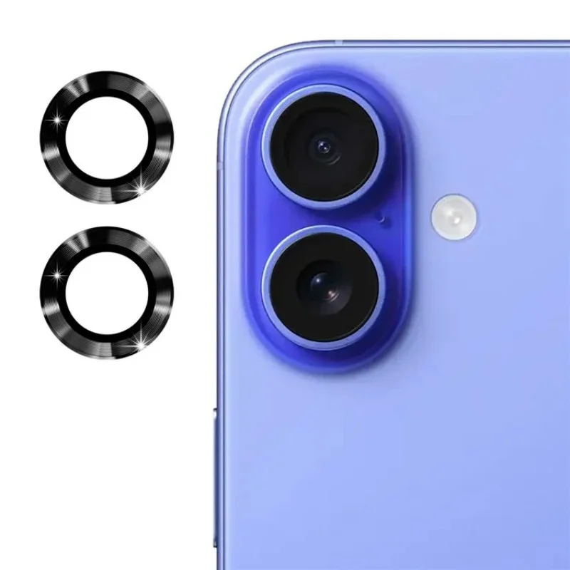 For iPhone 16 / iPhone 16 Plus Camera Lens Protector WANLONFENG Metal CD Texture Tempered Glass Lens Film - Black-Cellmalls