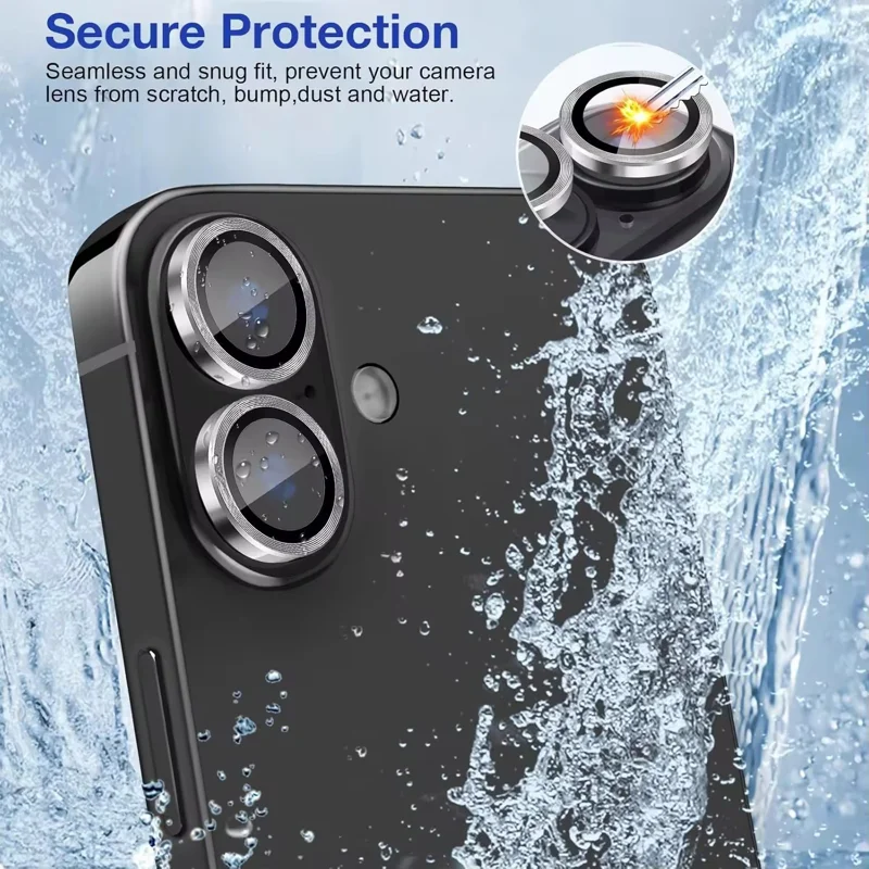For iPhone 16 / iPhone 16 Plus Camera Lens Protector WANLONFENG Metal CD Texture Tempered Glass Lens Film - Black-Cellmalls