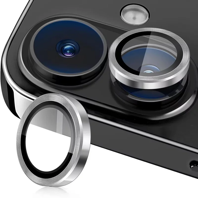 For iPhone 16 / iPhone 16 Plus Camera Lens Protector WANLONFENG Metal CD Texture Tempered Glass Lens Film - Black-Cellmalls