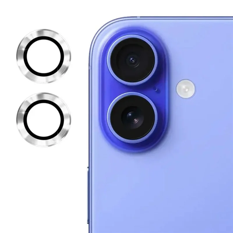 For iPhone 16 / iPhone 16 Plus Camera Lens Protector WANLONFENG Metal CD Texture Tempered Glass Lens Film - Black-Cellmalls