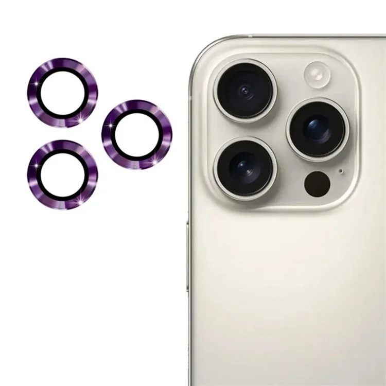 WANLONFENG For iPhone 16 Pro Max  /  16 Pro Camera Lens Protector Metal CD Texture Tempered Glass Lens Film - Dark Purple-Cellmalls