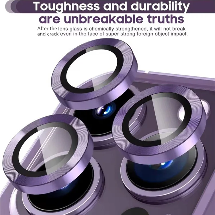 WANLONFENG For iPhone 16 Pro Max  /  16 Pro Camera Lens Protector Metal CD Texture Tempered Glass Lens Film - Dark Purple-Cellmalls