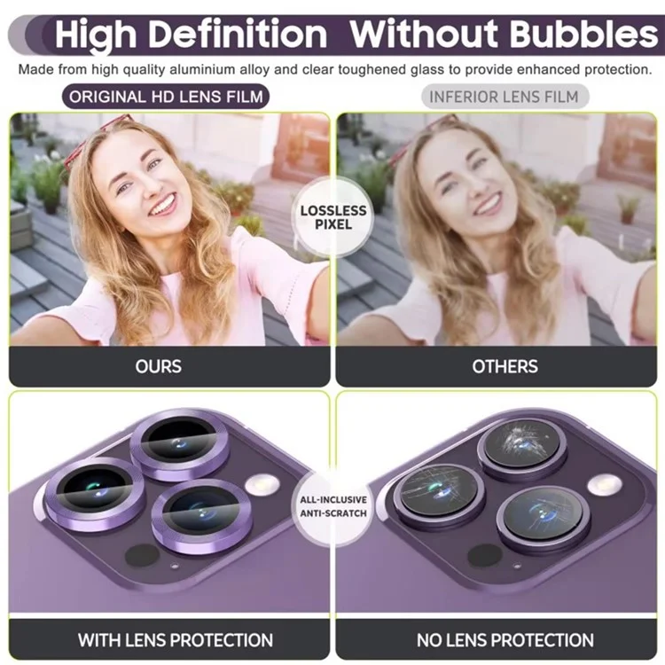 WANLONFENG For iPhone 16 Pro Max  /  16 Pro Camera Lens Protector Metal CD Texture Tempered Glass Lens Film - Dark Purple-Cellmalls