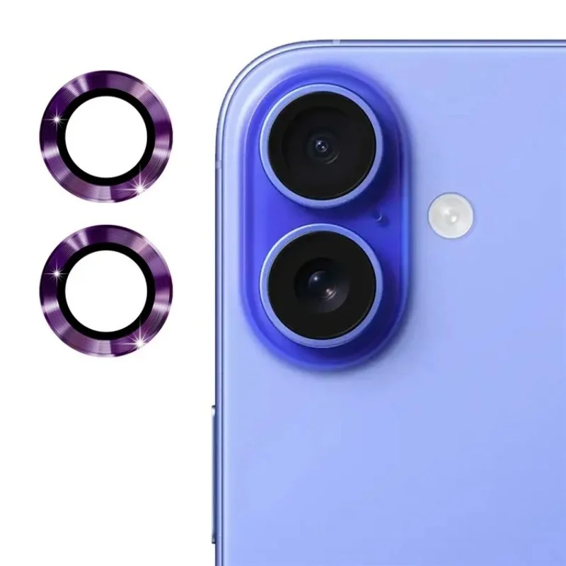For iPhone 16 / iPhone 16 Plus Camera Lens Protector WANLONFENG Metal CD Texture Tempered Glass Lens Film - Black-Cellmalls