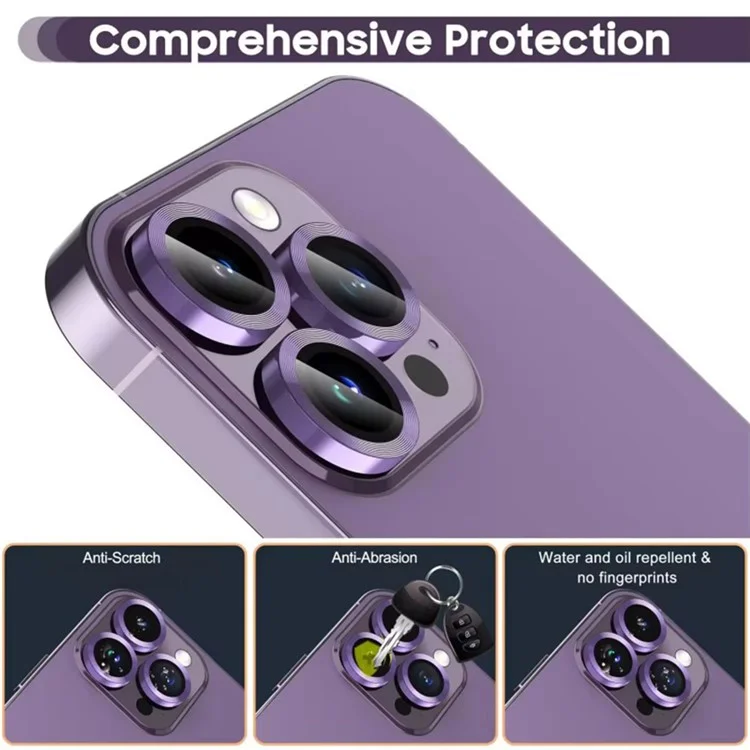 WANLONFENG For iPhone 16 Pro Max  /  16 Pro Camera Lens Protector Metal CD Texture Tempered Glass Lens Film - Dark Purple-Cellmalls
