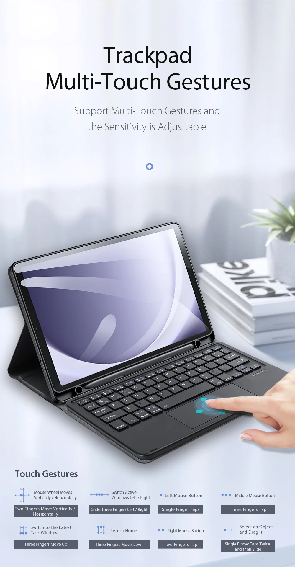 DUX DUCIS For Samsung Galaxy Tab A9+ Case PU Leather Tablet Cover with Touchpad Bluetooth-Compatible Keyboard-Cellmalls