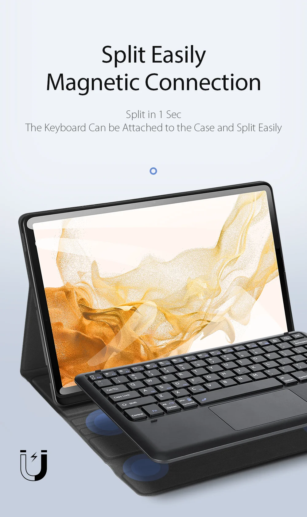 DUX DUCIS Magnet Connection Bluetooth-compatible Keyboard Leather Tablet Stand Case Protector Shell for Samsung Galaxy Tab S7 FE / Tab S7+ / Tab S8+-Cellmalls