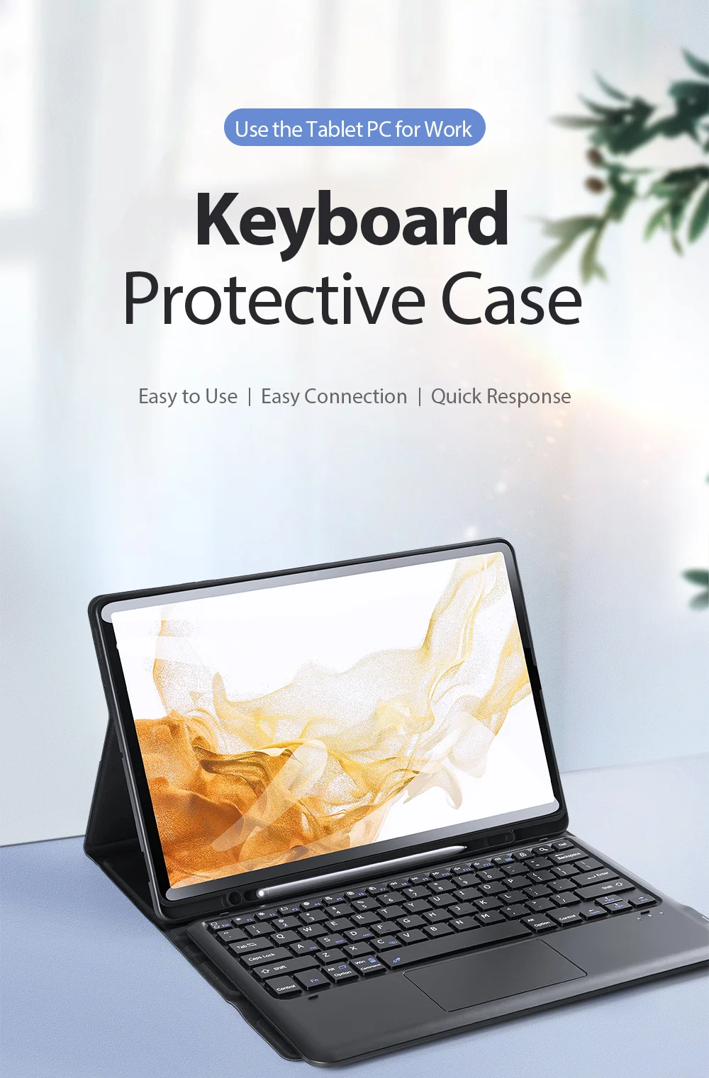 DUX DUCIS Magnet Connection Bluetooth-compatible Keyboard Leather Tablet Stand Case Protector Shell for Samsung Galaxy Tab S7 FE / Tab S7+ / Tab S8+-Cellmalls