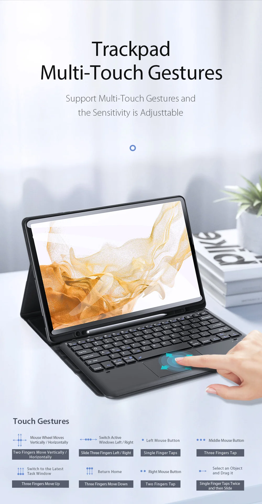 DUX DUCIS Magnet Connection Bluetooth-compatible Keyboard Leather Tablet Stand Case Protector Shell for Samsung Galaxy Tab S7 FE / Tab S7+ / Tab S8+-Cellmalls