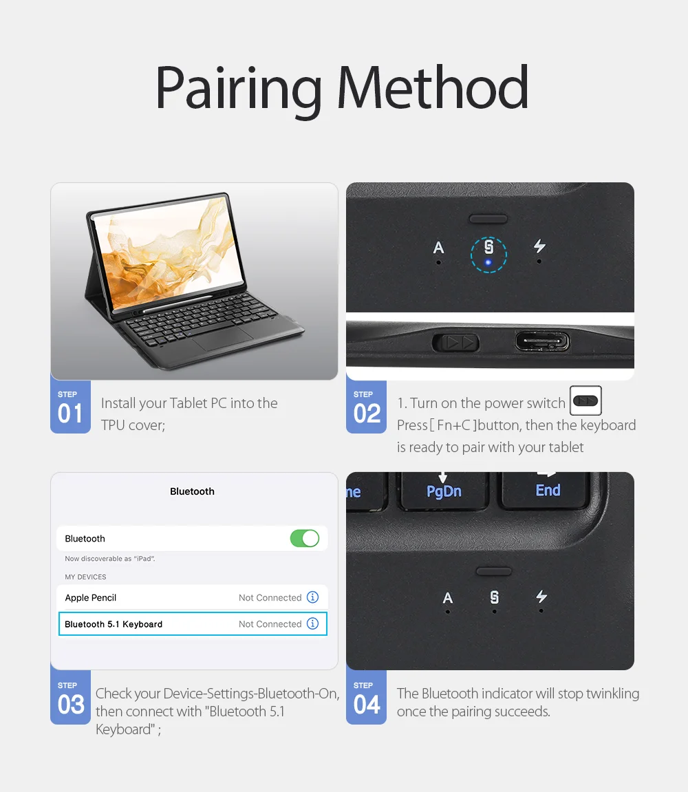 DUX DUCIS Magnet Connection Bluetooth-compatible Keyboard Leather Tablet Stand Case Protector Shell for Samsung Galaxy Tab S7 FE / Tab S7+ / Tab S8+-Cellmalls