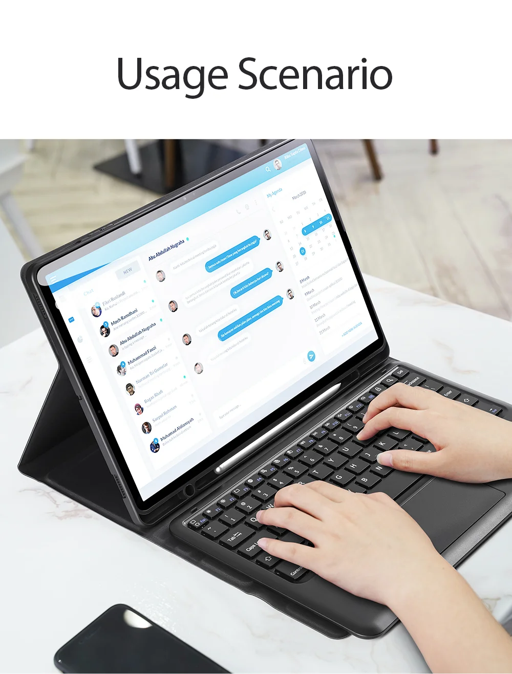 DUX DUCIS Magnet Connection Bluetooth-compatible Keyboard Leather Tablet Stand Case Protector Shell for Samsung Galaxy Tab S7 FE / Tab S7+ / Tab S8+-Cellmalls