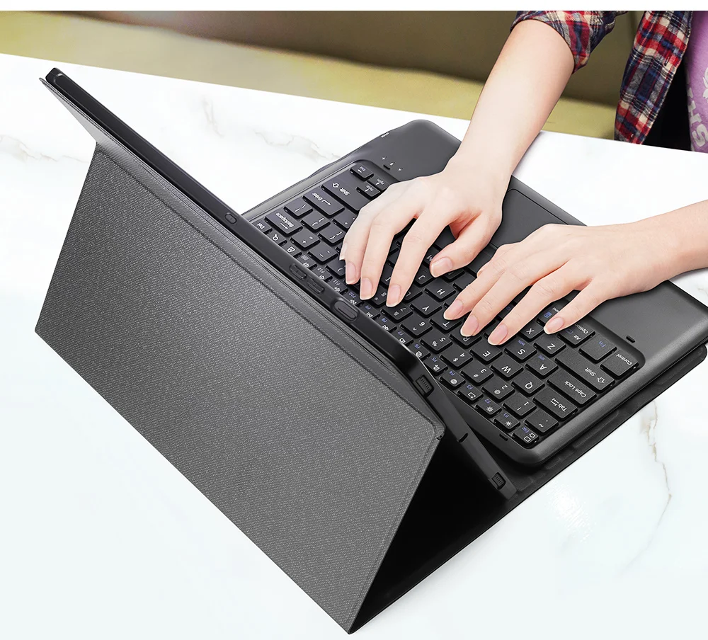 DUX DUCIS Magnet Connection Bluetooth-compatible Keyboard Leather Tablet Stand Case Protector Shell for Samsung Galaxy Tab S7 FE / Tab S7+ / Tab S8+-Cellmalls