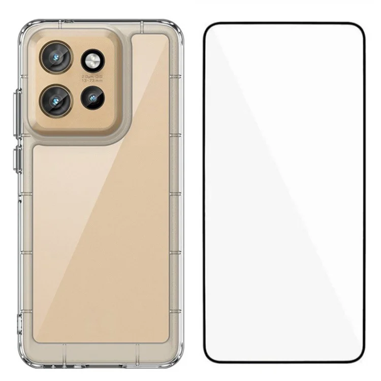 WANLONFENG MF Series for Motorola Edge 50 Neo 5G Case TPU+Acrylic Clear Phone Cover with Tempered Glass Film-Cellmalls