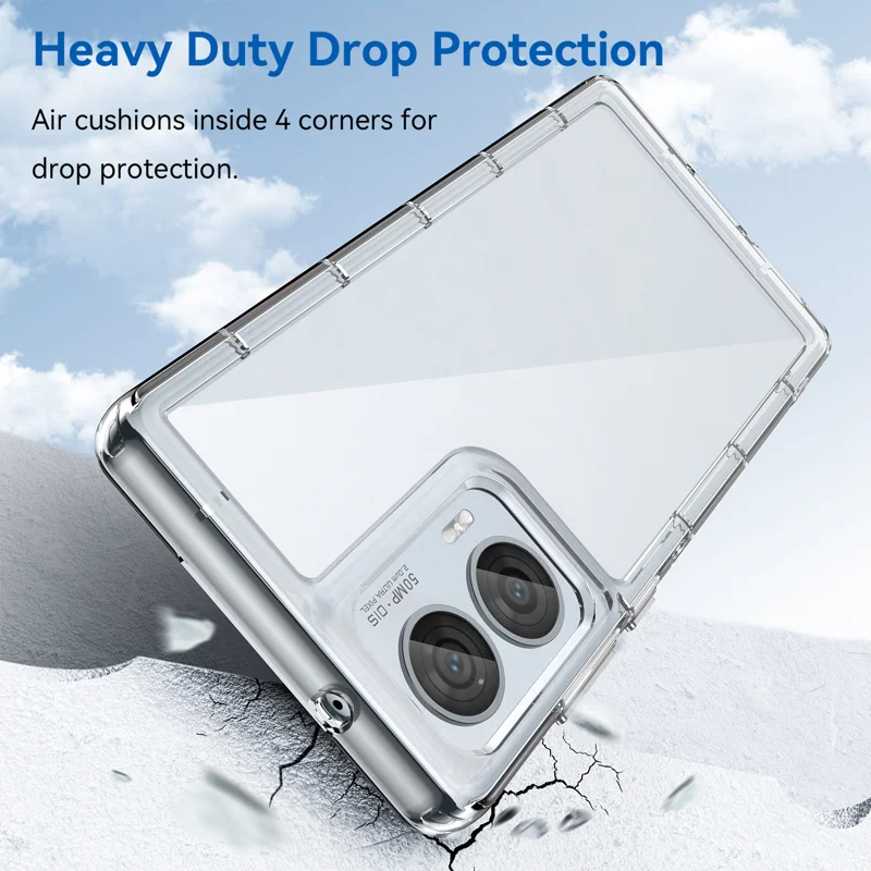 For Motorola Edge 50 Fusion 5G Case WANLONFENG MF Series TPU Acrylic Clear Phone Cover with Tempered Glass Film - Transparent-Cellmalls