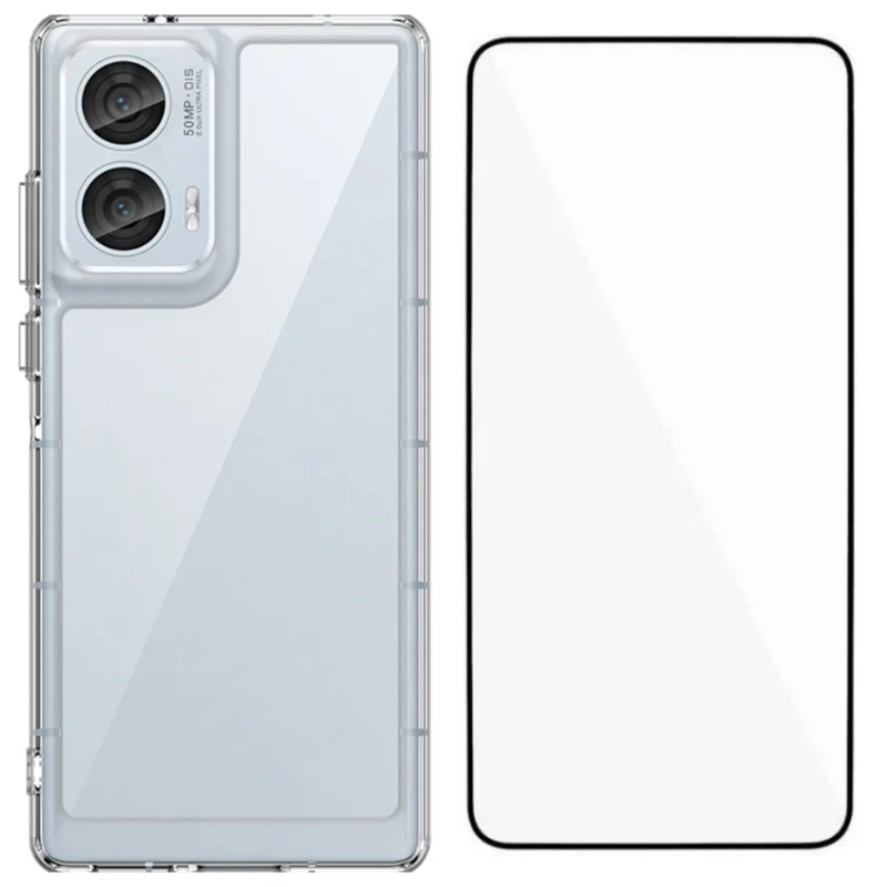 For Motorola Edge 50 Fusion 5G Case WANLONFENG MF Series TPU Acrylic Clear Phone Cover with Tempered Glass Film - Transparent-Cellmalls