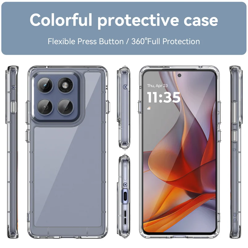 For Motorola Edge 60 Pro 5G Case WANLONFENG MF Series TPU Acrylic Clear Phone Cover with Tempered Glass Film - Transparent-Cellmalls