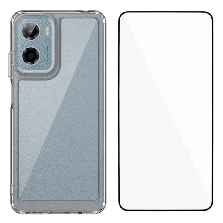 WANLONFENG MF Series for Motorola Moto G05 4G Case TPU Acrylic Clear Phone Cover with Tempered Glass Film-Cellmalls