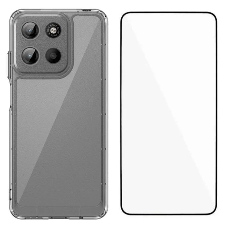 WANLONFENG MF Series for Motorola Moto G15 4G Case TPU Acrylic Clear Phone Cover with Tempered Glass Film-Cellmalls