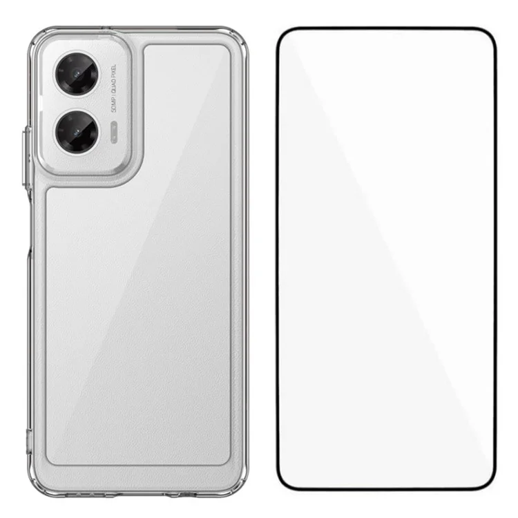 WANLONFENG MF Series for Motorola Moto G35 5G Case TPU+Acrylic Clear Phone Cover with Tempered Glass Film-Cellmalls