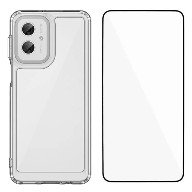 WANLONFENG MF Series for Motorola Moto G55 5G Case TPU+Acrylic Clear Phone Cover with Tempered Glass Film-Cellmalls