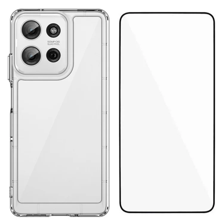 WANLONFENG MF Series for Motorola Moto G75 5G Case TPU+Acrylic Clear Phone Cover with Tempered Glass Film-Cellmalls