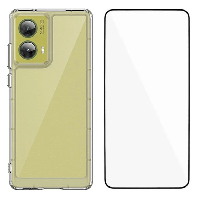 WANLONFENG MF Series for Motorola Moto G85 5G / S50 Neo 5G Case TPU+Acrylic Clear Phone Cover with Tempered Glass Film-Cellmalls