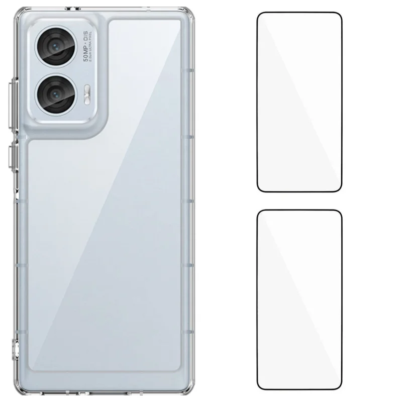 For Motorola Edge 50 Fusion 5G Clear Phone Case WANLONFENG MF2 Series TPU Acrylic Cover with 2Pcs Tempered Glass - Transparent-Cellmalls