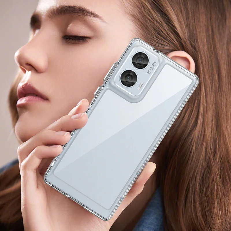 For Motorola Edge 50 Fusion 5G Clear Phone Case WANLONFENG MF2 Series TPU Acrylic Cover with 2Pcs Tempered Glass - Transparent-Cellmalls