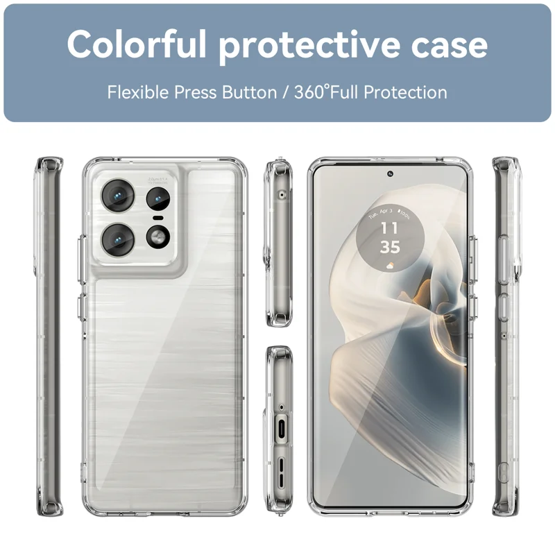 For Motorola Edge 50 Pro 5G Clear Phone Case WANLONFENG MF2 Series TPU Acrylic Cover with 2Pcs Tempered Glass - Transparent-Cellmalls