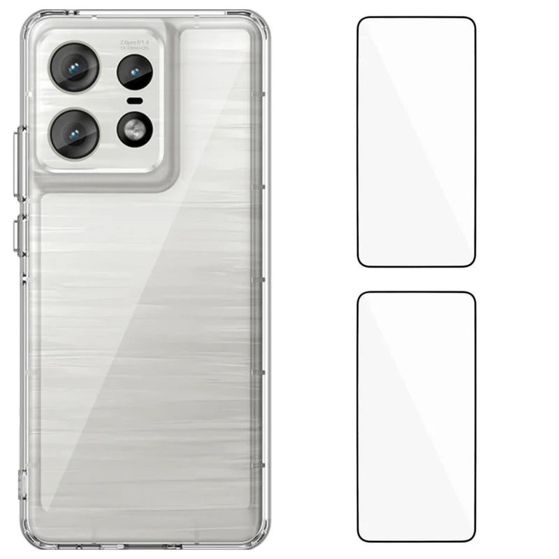 For Motorola Edge 50 Pro 5G Clear Phone Case WANLONFENG MF2 Series TPU Acrylic Cover with 2Pcs Tempered Glass - Transparent-Cellmalls