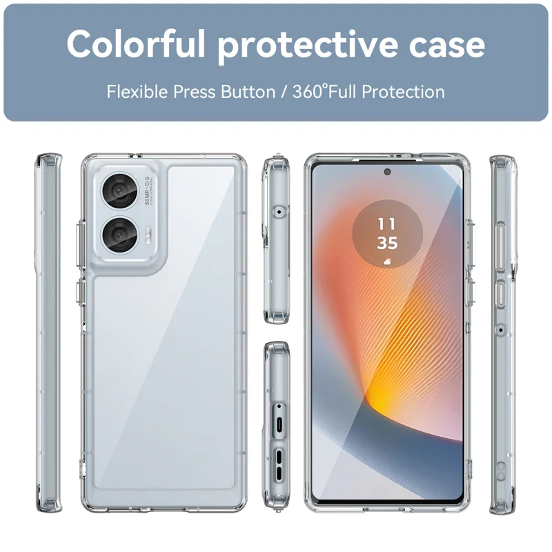 For Motorola Edge 50 Fusion 5G Clear Phone Case WANLONFENG MF2 Series TPU Acrylic Cover with 2Pcs Tempered Glass - Transparent-Cellmalls