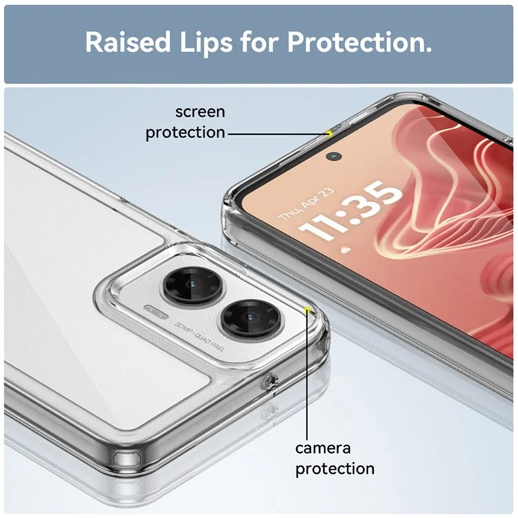 WANLONFENG MF2 Series For Motorola Moto G35 5G Case TPU Acrylic Clear Phone Cover with 2Pcs Tempered Glass Film-Cellmalls