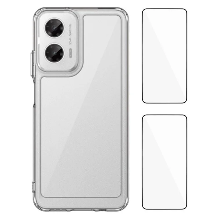 WANLONFENG MF2 Series For Motorola Moto G35 5G Case TPU Acrylic Clear Phone Cover with 2Pcs Tempered Glass Film-Cellmalls