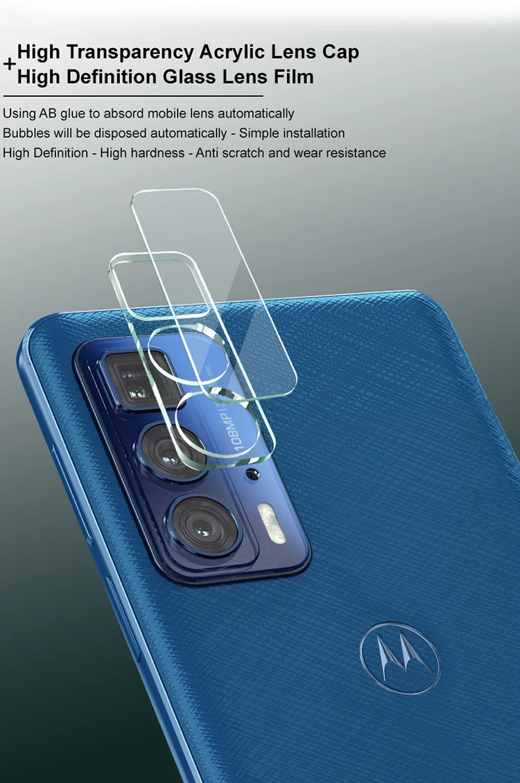 IMAK Anti-Scratch Full Coverage Tempered Glass Camera Lens Film + High Transparency Acrylic Lens Cap for Motorola Edge 20 Pro/Edge S Pro-Cellmalls