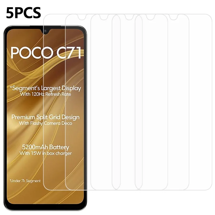 5Pcs For Xiaomi Poco C71 4G Front Screen Protector 0.3mm 2.5D Tempered Glass Clear Film-Cellmalls