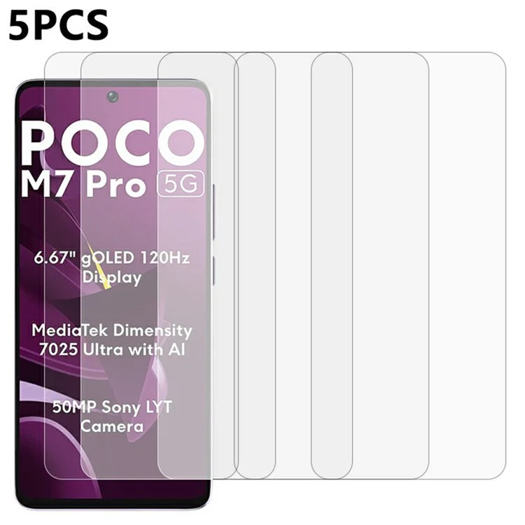 5Pcs For Xiaomi Poco M7 Pro 5G Screen Protector 0.3mm 2.5D Tempered Glass Clear Film-Cellmalls