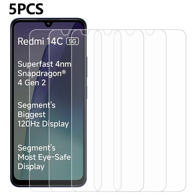 5Pcs For Xiaomi Redmi 14C 5G Screen Protector 0.3mm 2.5D Tempered Glass Clear Film-Cellmalls