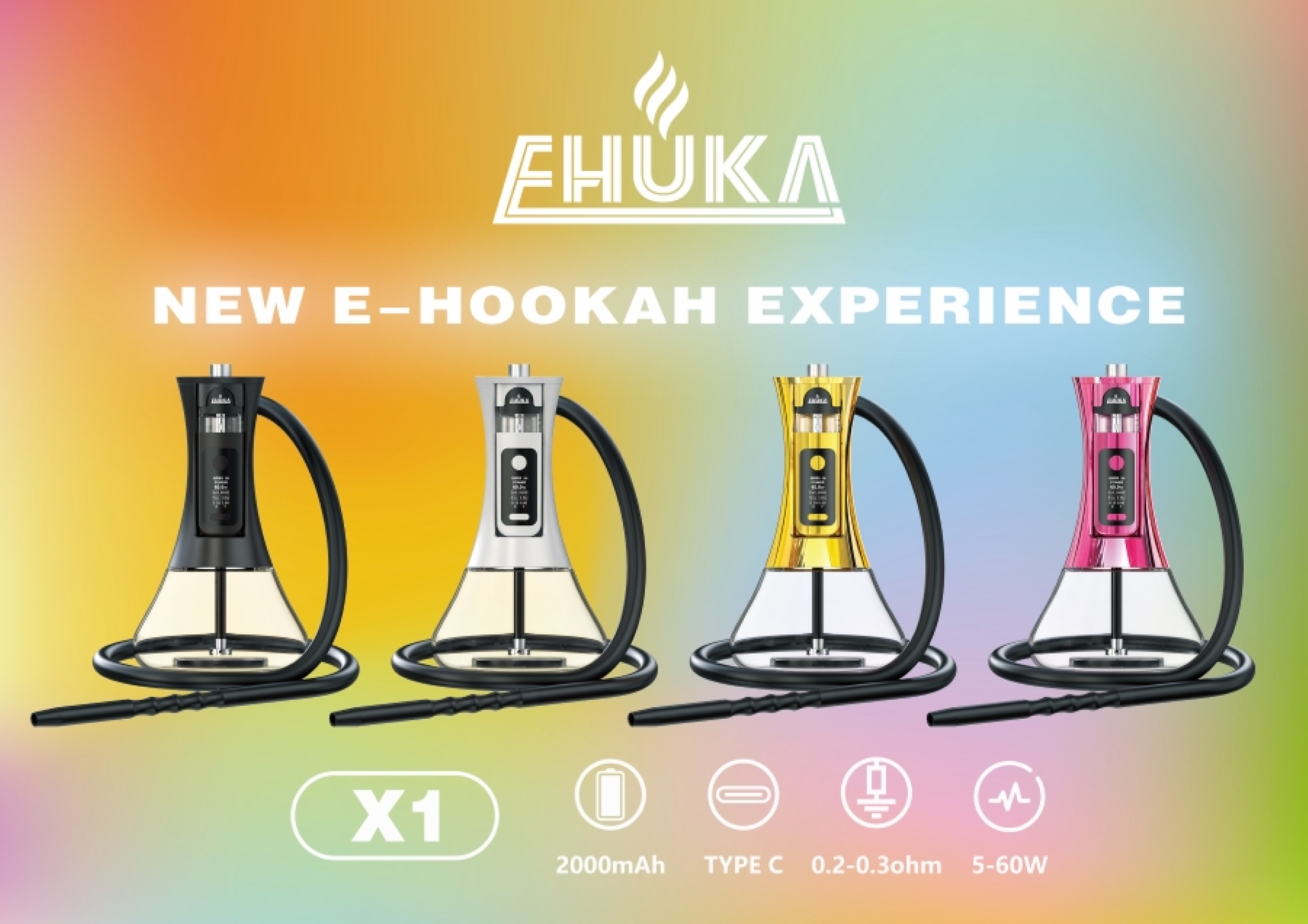 EHUKA X1 Shisha E hookah Dual-use Replaceable Pod Vape kit Smart Display Adjustable Voltage