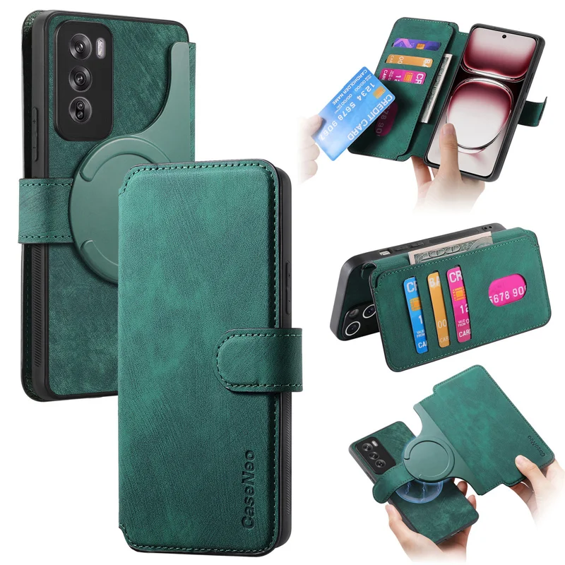 For Oppo Reno12 5G (Global) Magnetic Case CASENEO Detachable Leather Phone Wallet Cover - Purple-Cellmalls