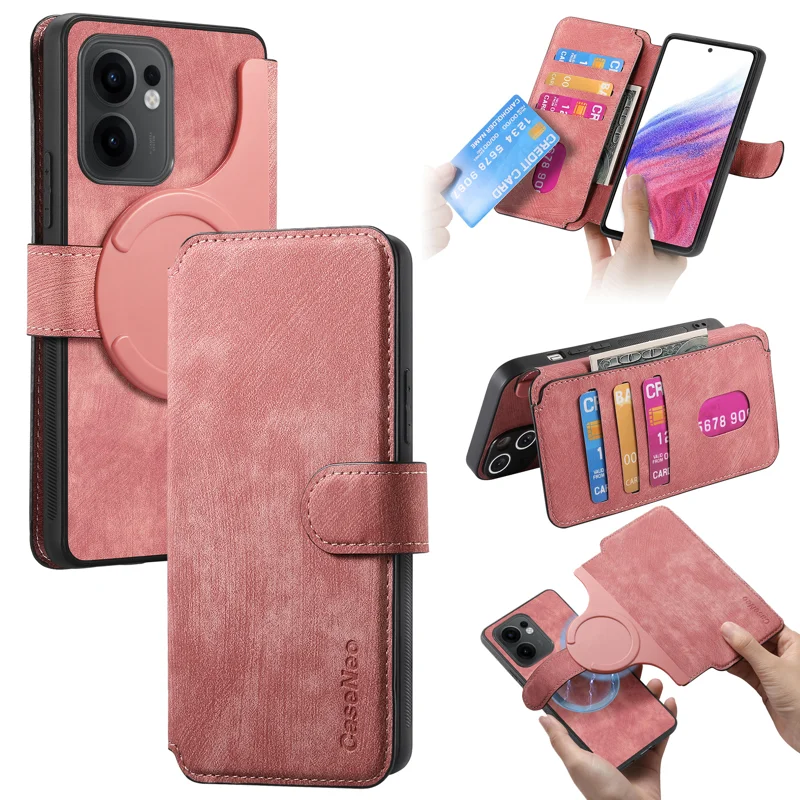 For Oppo Reno13 F 5G Magnetic Case CASENEO Detachable Leather Phone Wallet Cover - Purple-Cellmalls