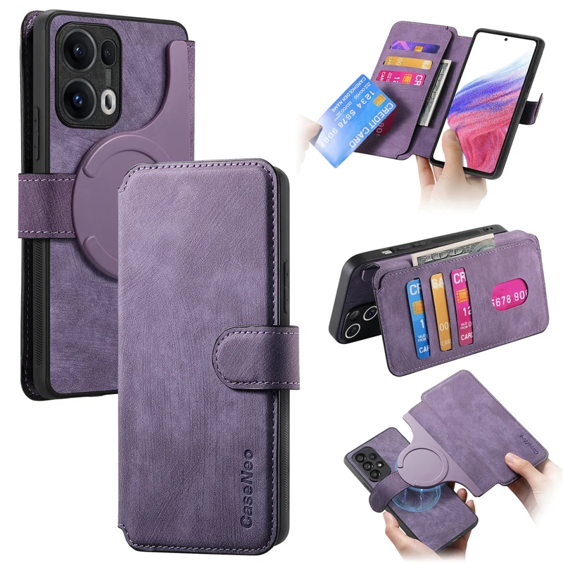 For Oppo Reno13 Pro 5G Magnetic Case CASENEO Detachable Leather Phone Wallet Cover - Purple-Cellmalls