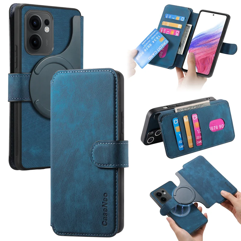 For Oppo Reno13 F 5G Magnetic Case CASENEO Detachable Leather Phone Wallet Cover - Purple-Cellmalls