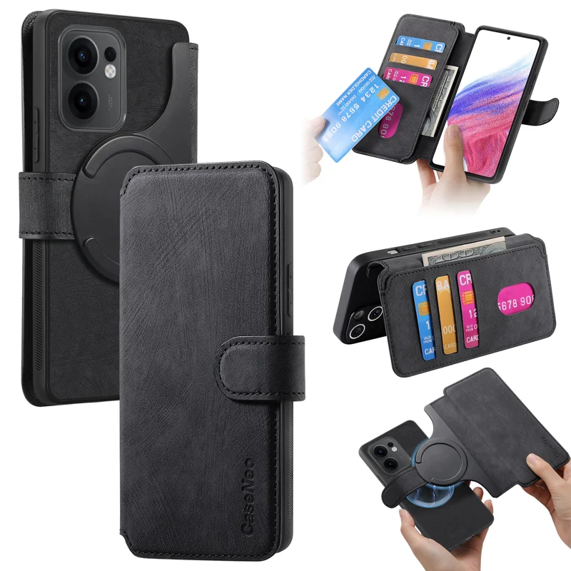 For Oppo Reno13 F 5G Magnetic Case CASENEO Detachable Leather Phone Wallet Cover - Purple-Cellmalls