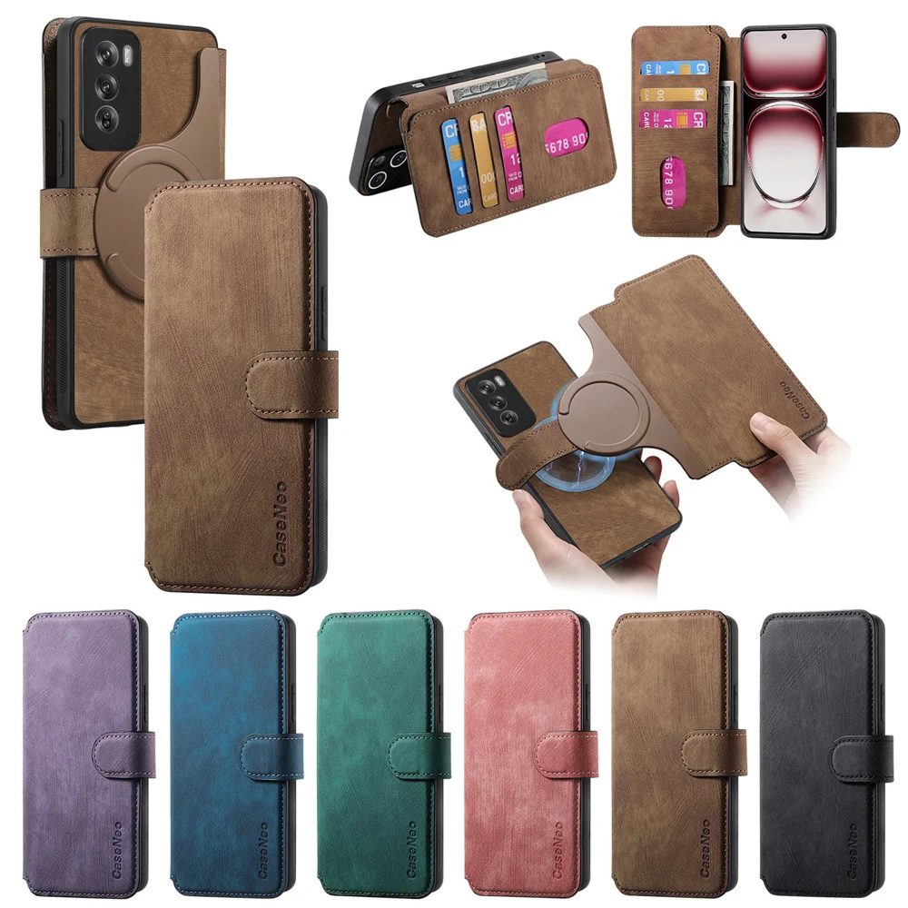 For Oppo Reno12 5G (Global) Magnetic Case CASENEO Detachable Leather Phone Wallet Cover - Purple-Cellmalls