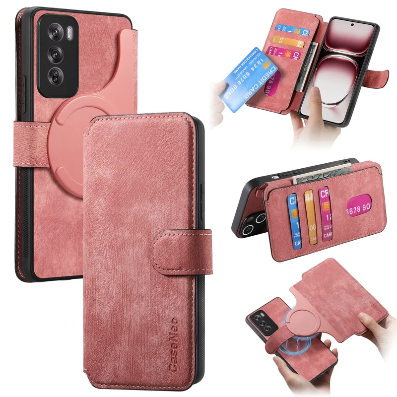For Oppo Reno12 5G (Global) Magnetic Case CASENEO Detachable Leather Phone Wallet Cover - Purple-Cellmalls