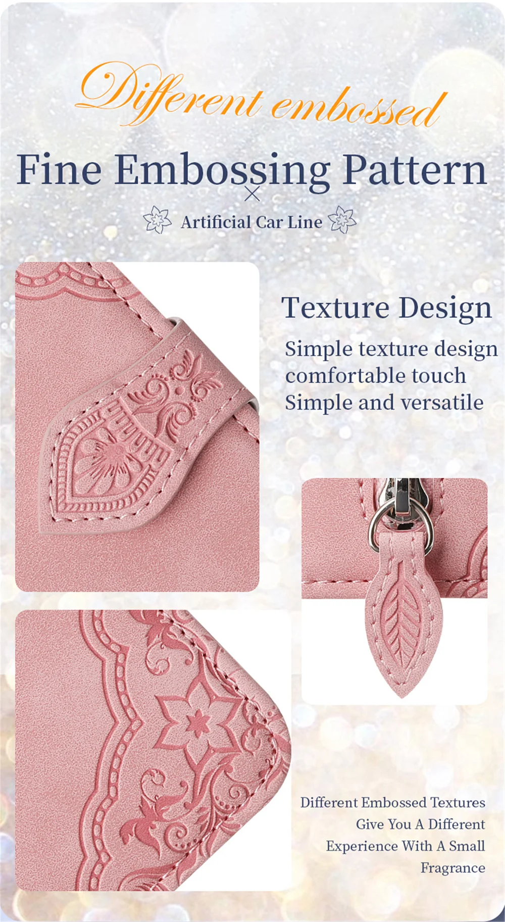 For Oppo A3x 5G Zipper Wallet Case with Strap Flower Imprint PU Leather Phone Cover - Pink-Cellmalls