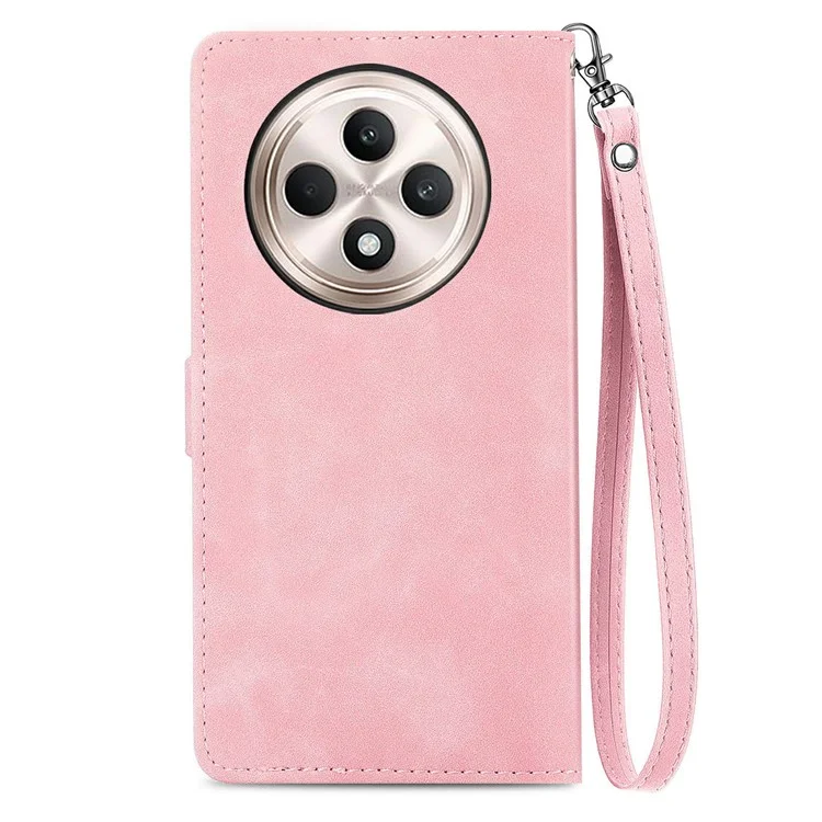 For Oppo F27 5G Zipper Wallet Case with Strap Flower Imprint PU Leather Phone Cover - Pink-Cellmalls