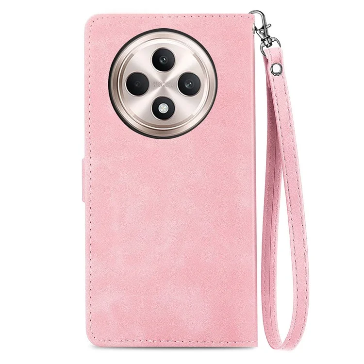 For Oppo Reno12 F 5G Zipper Wallet Case with Strap Flower Imprint PU Leather Phone Cover - Pink-Cellmalls