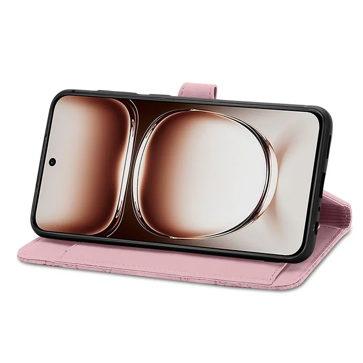 For Oppo Reno12 F 5G Zipper Wallet Case with Strap Flower Imprint PU Leather Phone Cover - Pink-Cellmalls